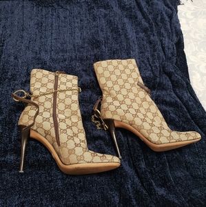 Authentic Gucci logo canvas high heeled boots